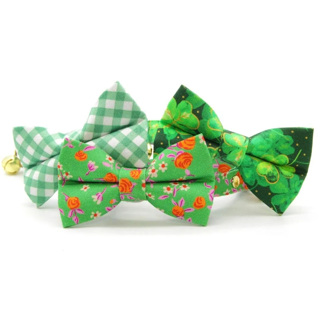 Cat Bow Tie - "Avonlea" - Garden Floral Green Bow Tie for Cat / Spring, St. Patrick's Day, Summer / Cat   Small Dog Bowtie