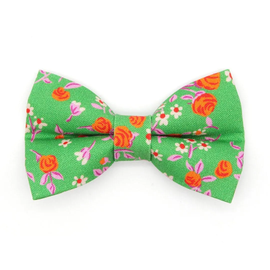 Cat Bow Tie - "Avonlea" - Garden Floral Green Bow Tie for Cat / Spring, St. Patrick's Day, Summer / Cat   Small Dog Bowtie