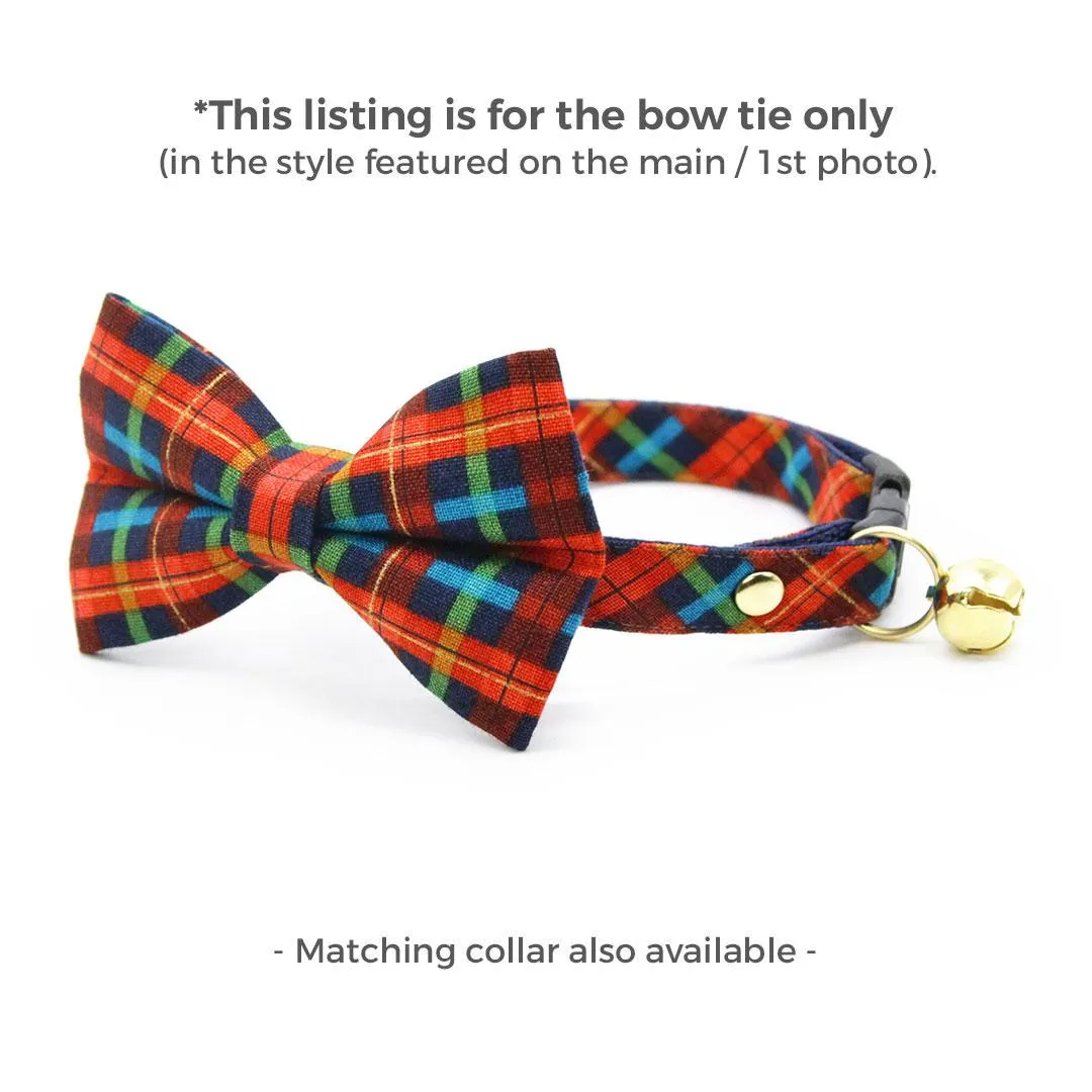 Cat Bow Tie - "Bonfire Blaze" -  Red, Blue & Green Plaid Bow Tie for Cat / Winter, Fall, Preppy / Cat   Small Dog Bowtie