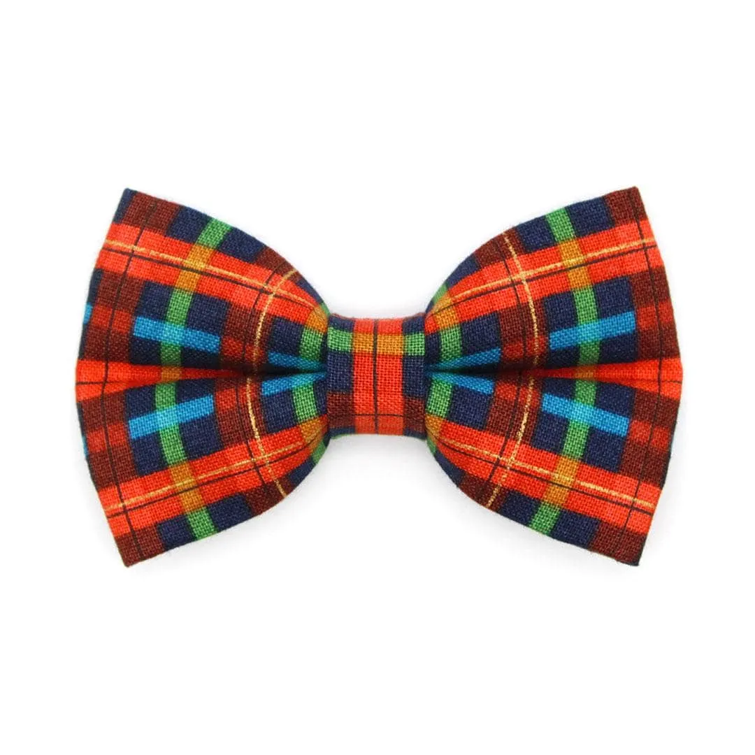 Cat Bow Tie - "Bonfire Blaze" -  Red, Blue & Green Plaid Bow Tie for Cat / Winter, Fall, Preppy / Cat   Small Dog Bowtie