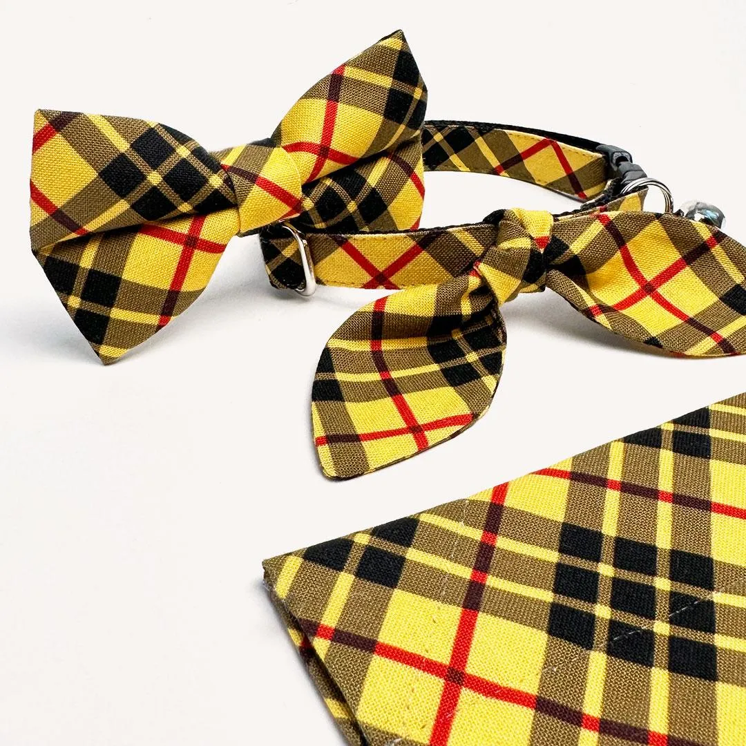 Cat Bow Tie - "Iconic" - Yellow Macleod Tartan Plaid Bow Tie for Cat / Cat   Small Dog Bowtie