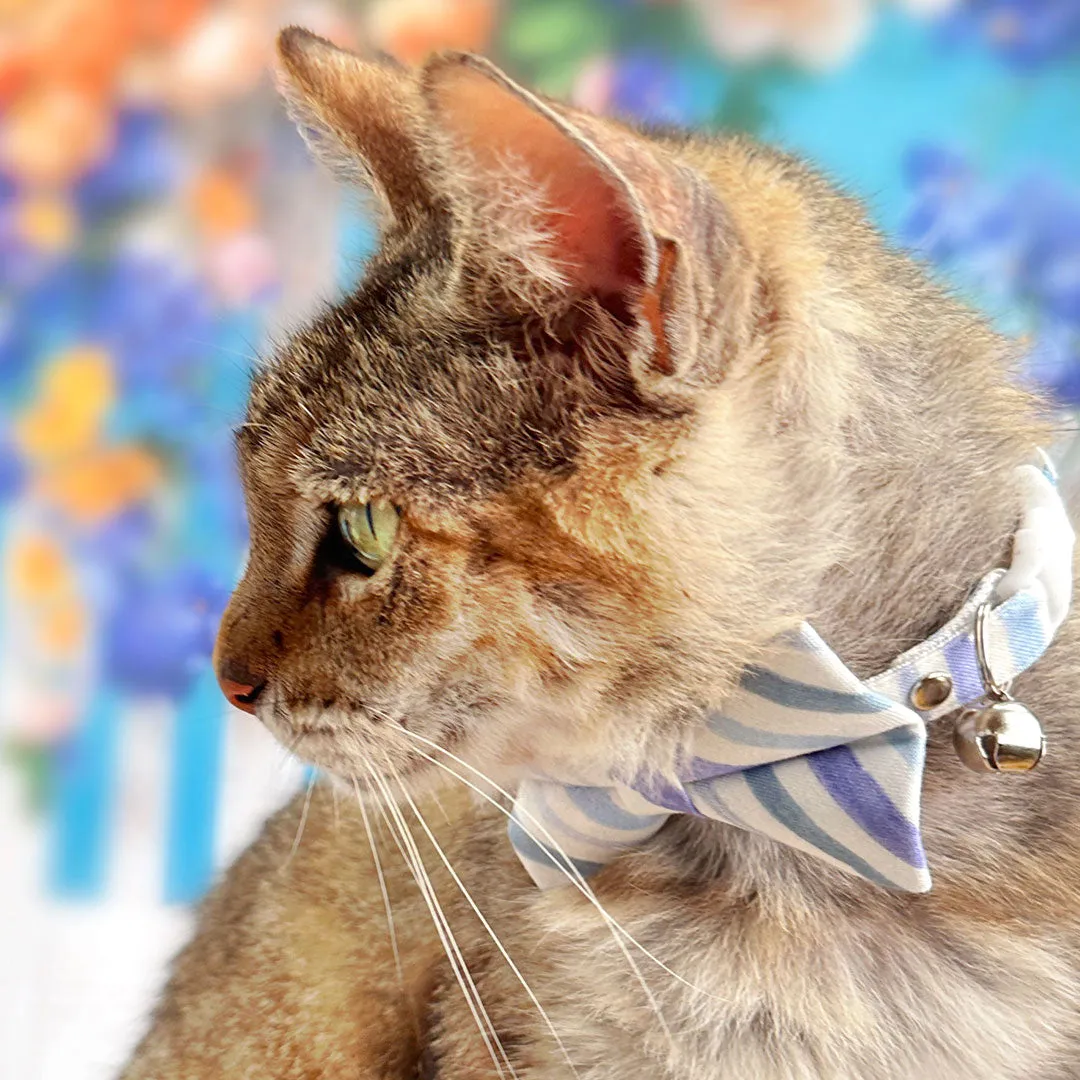 Cat Bow Tie - "Indigo Sky" - Striped Bow Tie for Cat / Spring, Summer, Easter, Nautical / Cat   Small Dog Bowtie