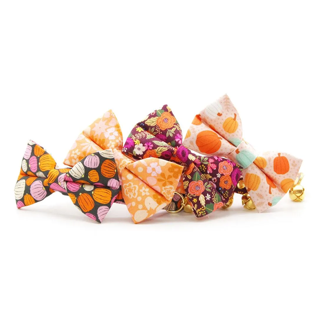 Cat Bow Tie - "Pumpkin Toss" - Orange Pink Pumpkin Bow Tie for Cat / Fall   Halloween / Cat   Small Dog Bowtie