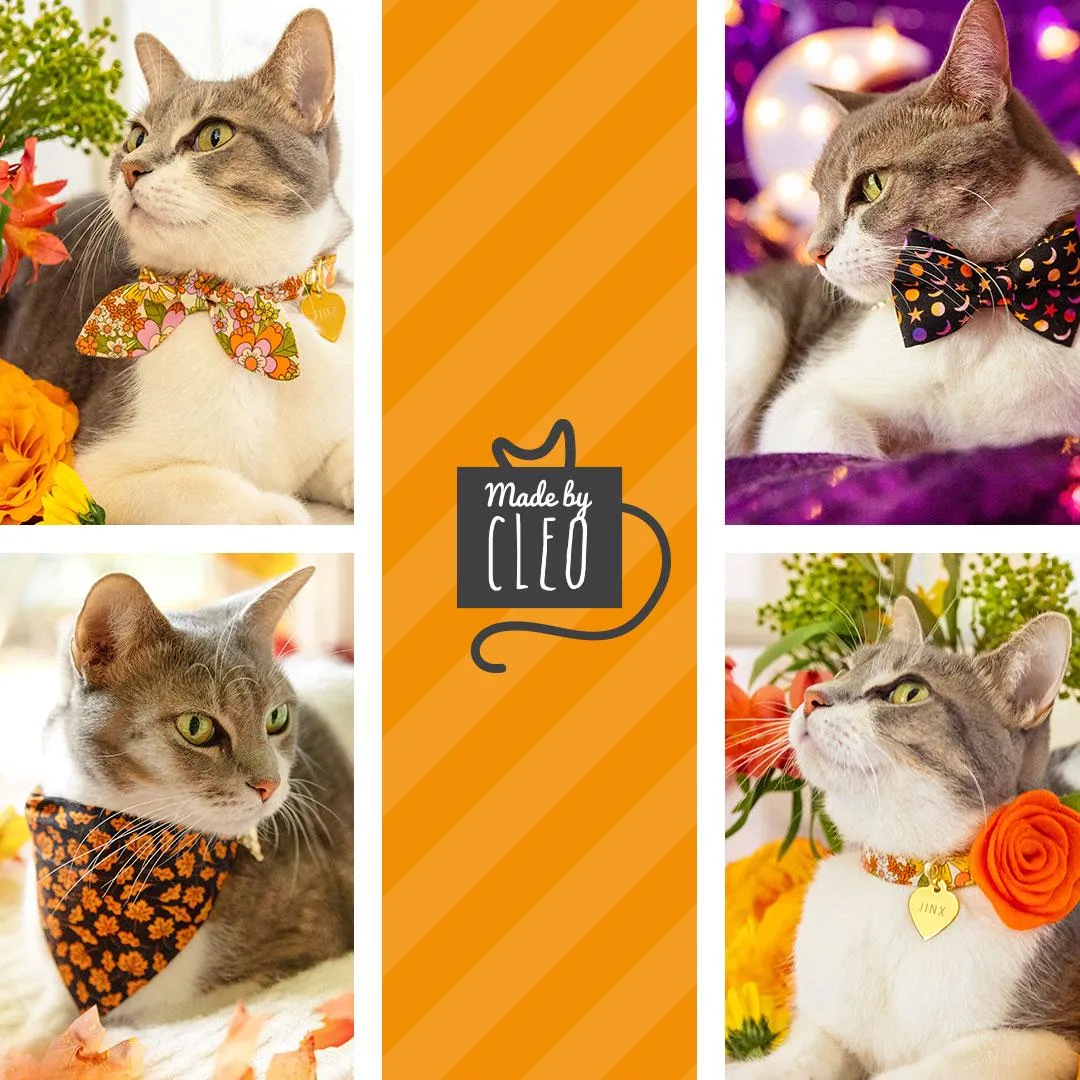 Cat Bow Tie - "Punk Rock Halloween" - Black Orange Checkered Bow Tie for Cat / Edgy, Check, Skater, Emo, Checkerboard / Cat   Small Dog Bowtie
