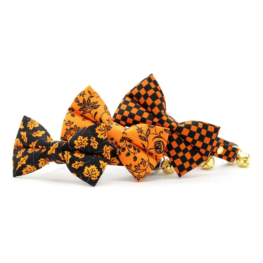 Cat Bow Tie - "Punk Rock Halloween" - Black Orange Checkered Bow Tie for Cat / Edgy, Check, Skater, Emo, Checkerboard / Cat   Small Dog Bowtie