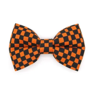 Cat Bow Tie - "Punk Rock Halloween" - Black Orange Checkered Bow Tie for Cat / Edgy, Check, Skater, Emo, Checkerboard / Cat   Small Dog Bowtie