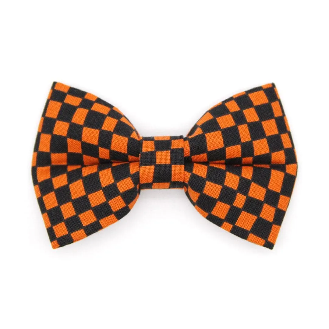 Cat Bow Tie - "Punk Rock Halloween" - Black Orange Checkered Bow Tie for Cat / Edgy, Check, Skater, Emo, Checkerboard / Cat   Small Dog Bowtie