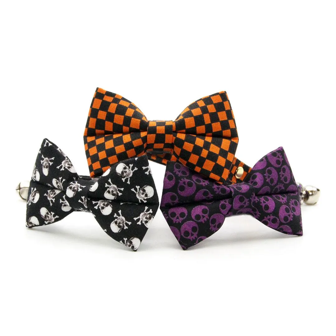 Cat Bow Tie - "Punk Rock Halloween" - Black Orange Checkered Bow Tie for Cat / Edgy, Check, Skater, Emo, Checkerboard / Cat   Small Dog Bowtie