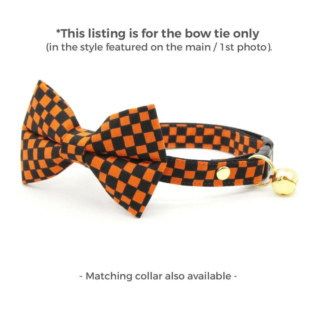 Cat Bow Tie - "Punk Rock Halloween" - Black Orange Checkered Bow Tie for Cat / Edgy, Check, Skater, Emo, Checkerboard / Cat   Small Dog Bowtie