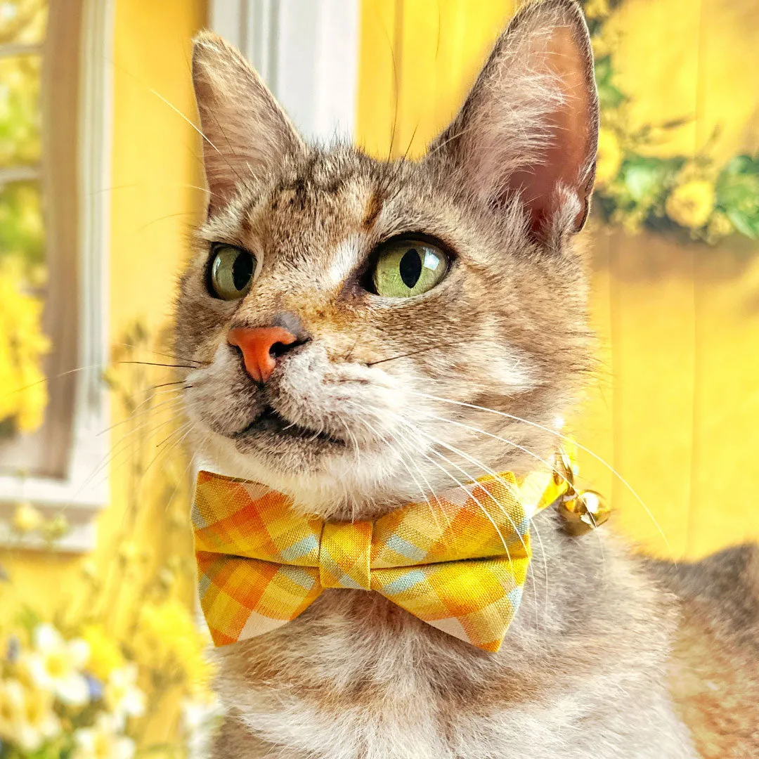 Cat Bow Tie - "Sunny Day" - Plaid Yellow Bow Tie for Cat / Spring, Summer, Easter / Cat   Small Dog Bowtie