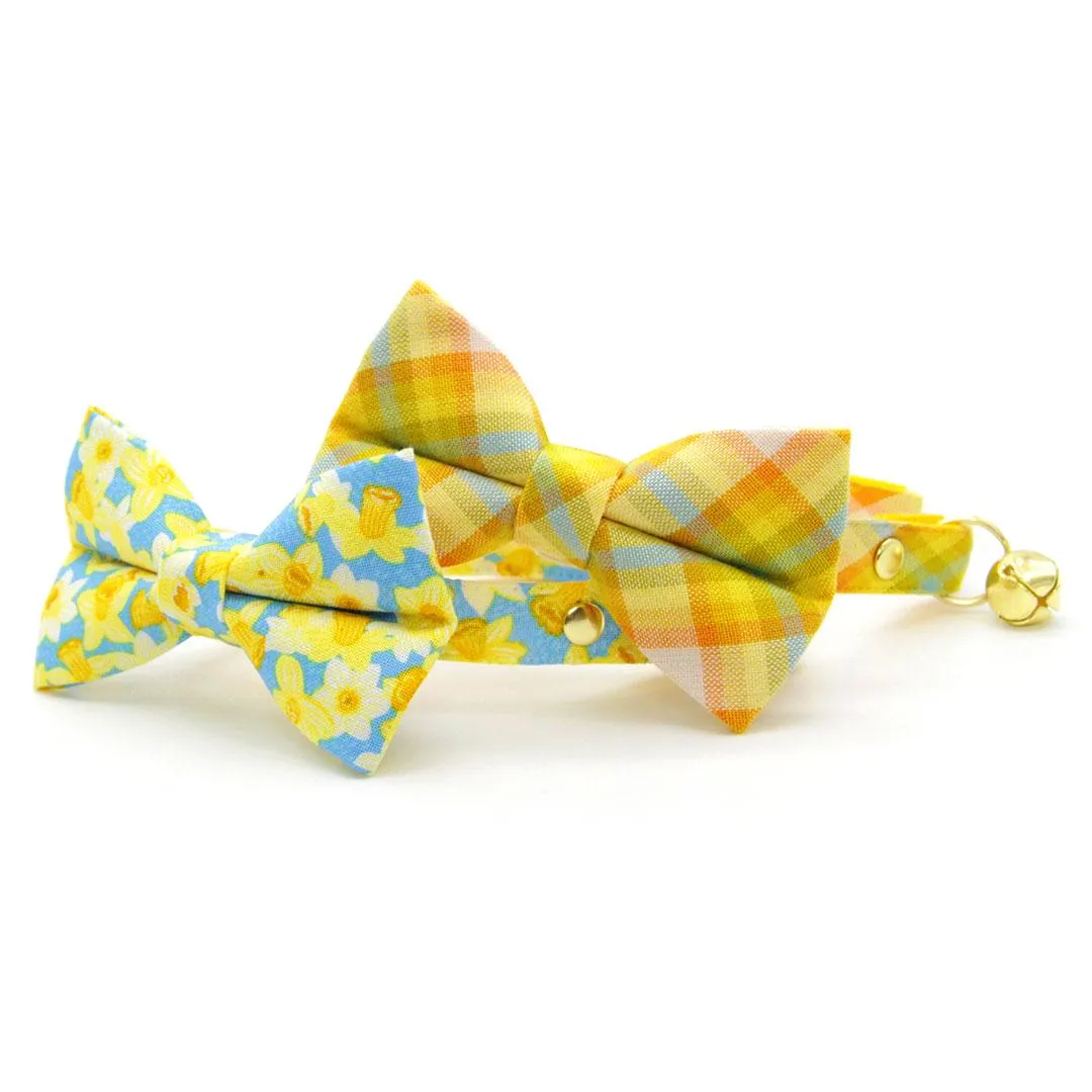 Cat Bow Tie - "Sunny Day" - Plaid Yellow Bow Tie for Cat / Spring, Summer, Easter / Cat   Small Dog Bowtie