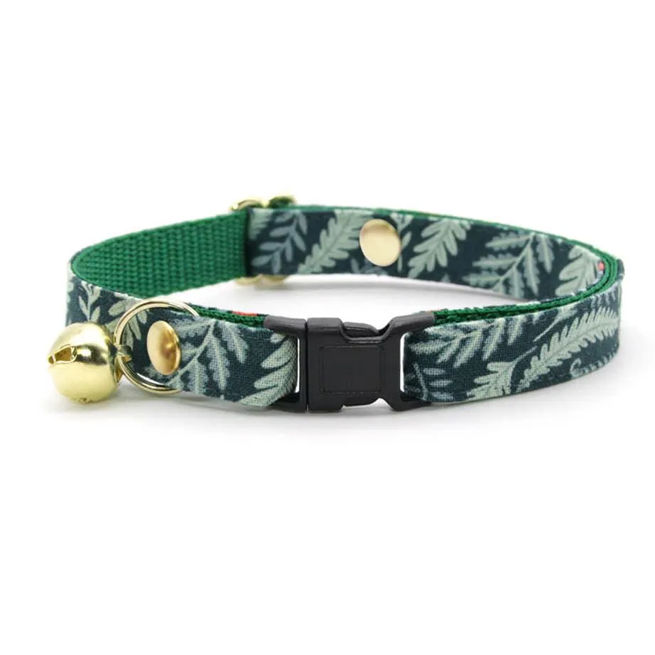 Cat Collar and Bunny Ear Bow Set - "Eden" - Botanical Dark Green Cat Collar w/ Matching Bunny Bow Tie / Garden, Forest, Holiday / Cat, Kitten   Small Dog Sizes