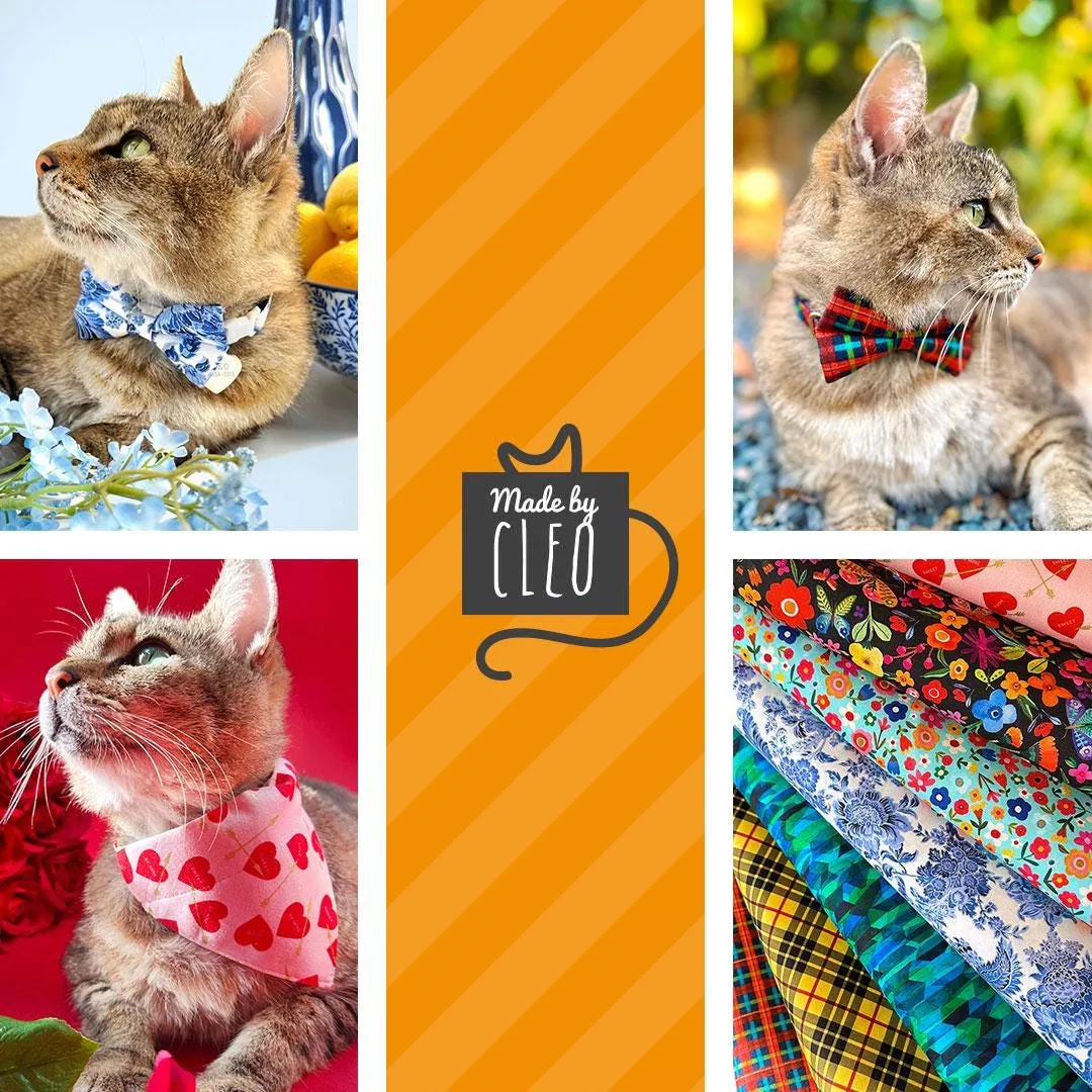 Cat Collar and Bunny Ear Bow Set - "Geometric Forest" - Green, Blue & Teal Cat Collar w/ Matching Bunny Bow Tie / Tie-On Scarf / Cat, Kitten   Small Dog Sizes