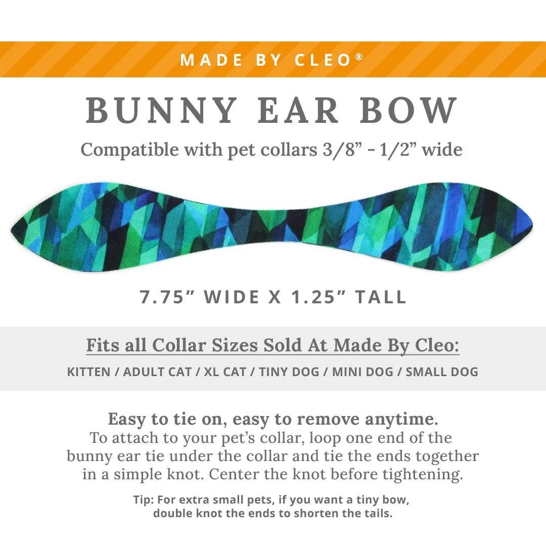 Cat Collar and Bunny Ear Bow Set - "Geometric Forest" - Green, Blue & Teal Cat Collar w/ Matching Bunny Bow Tie / Tie-On Scarf / Cat, Kitten   Small Dog Sizes