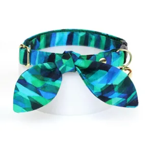 Cat Collar and Bunny Ear Bow Set - "Geometric Forest" - Green, Blue & Teal Cat Collar w/ Matching Bunny Bow Tie / Tie-On Scarf / Cat, Kitten   Small Dog Sizes