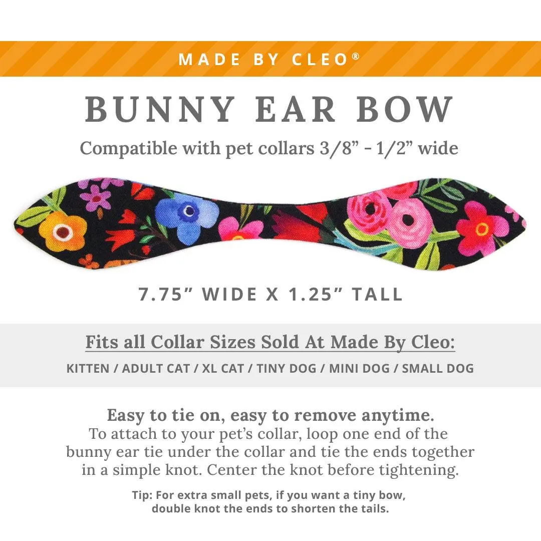 Cat Collar and Bunny Ear Bow Set - "Midnight Garden" - Black Floral Cat Collar w/ Matching Bunny Bow Tie / Tie-On Scarf / Cat, Kitten   Small Dog Sizes