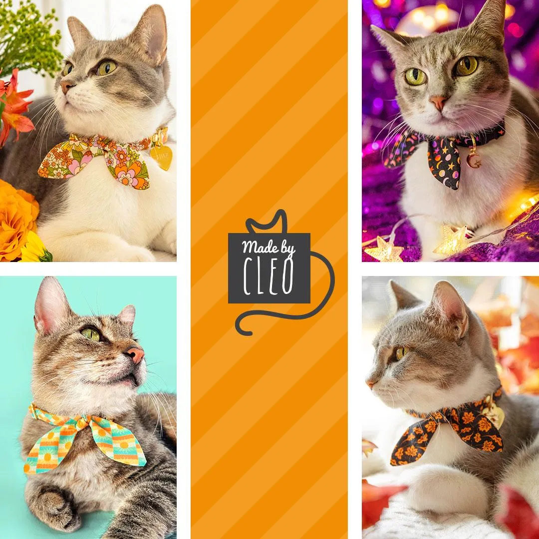 Cat Collar and Bunny Ear Bow Set - "Noir" - Rifle Paper Co® Gold Stars on Black Cat Collar w/ Matching Bunny Bow Tie / Cat, Kitten   Small Dog Sizes