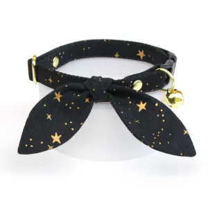 Cat Collar and Bunny Ear Bow Set - "Noir" - Rifle Paper Co® Gold Stars on Black Cat Collar w/ Matching Bunny Bow Tie / Cat, Kitten   Small Dog Sizes
