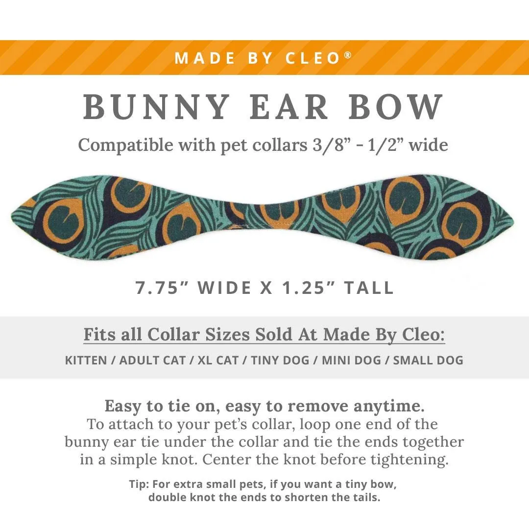 Cat Collar and Bunny Ear Bow Set - "Peacock" - Art Nouveau Teal Peacock Cat Collar w/ Matching Bunny Bow Tie / Cat, Kitten   Small Dog Sizes
