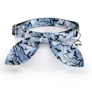 Cat Collar and Bunny Ear Bow Set - "Witching Hour" - Night Sky with Bats Cat Collar w/ Matching Bunny Bow Tie / Halloween Spooky / Cat, Kitten   Small Dog Sizes