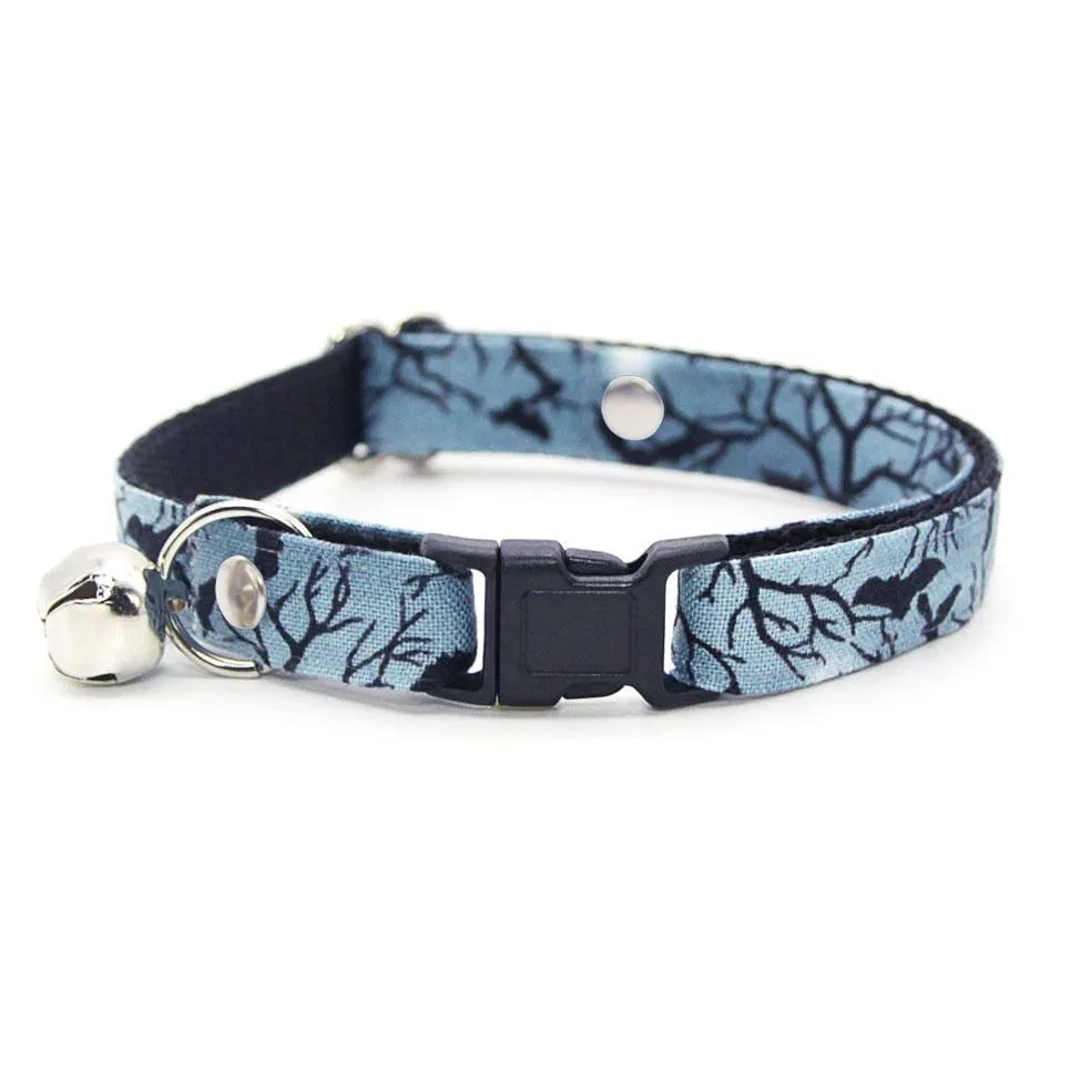 Cat Collar and Bunny Ear Bow Set - "Witching Hour" - Night Sky with Bats Cat Collar w/ Matching Bunny Bow Tie / Halloween Spooky / Cat, Kitten   Small Dog Sizes