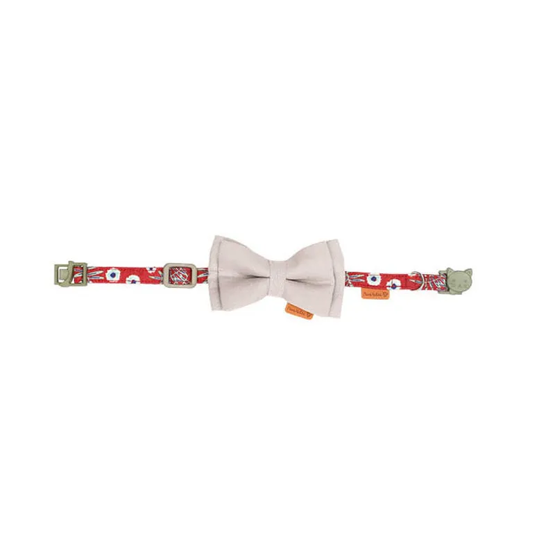 Cute Floral Cat Collar with Solid Color Bow Tie