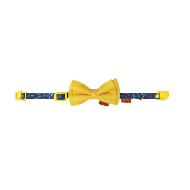 Cute Floral Cat Collar with Solid Color Bow Tie