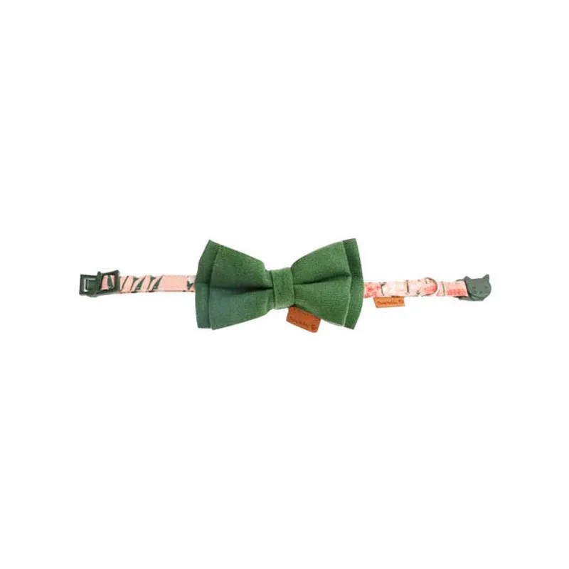 Cute Floral Cat Collar with Solid Color Bow Tie