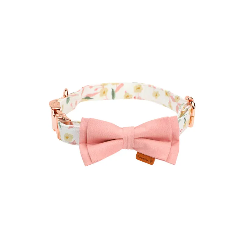 Cute Floral Dog Collar with Solid Color Bow Tie