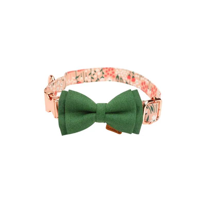 Cute Floral Dog Collar with Solid Color Bow Tie