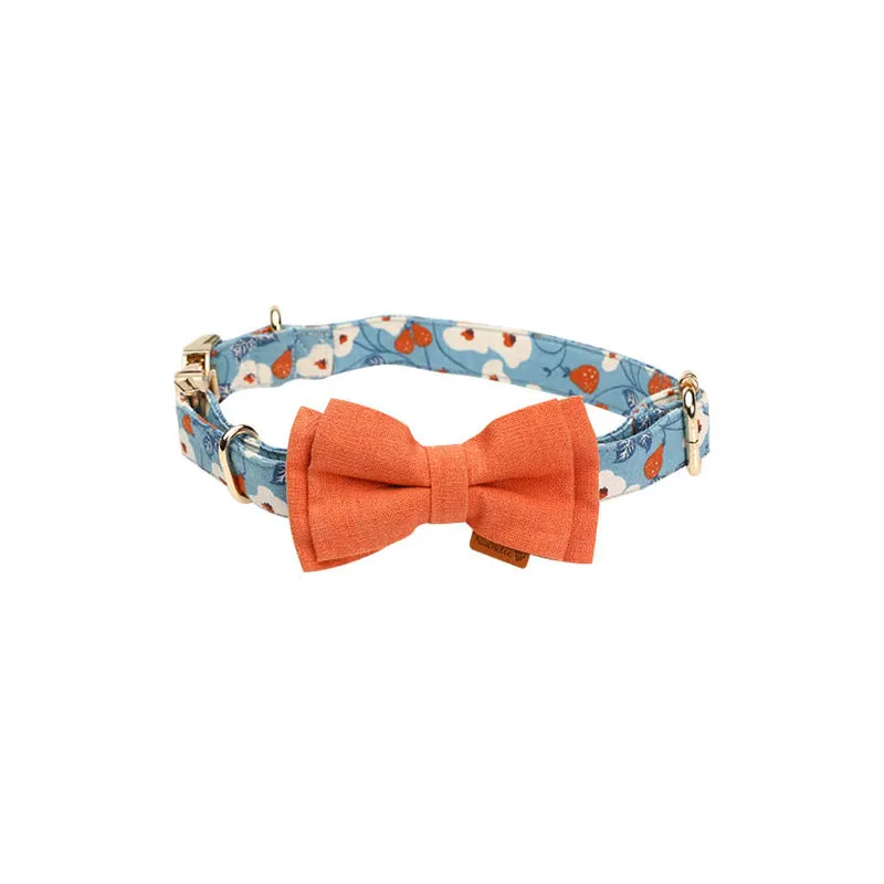 Cute Floral Dog Collar with Solid Color Bow Tie