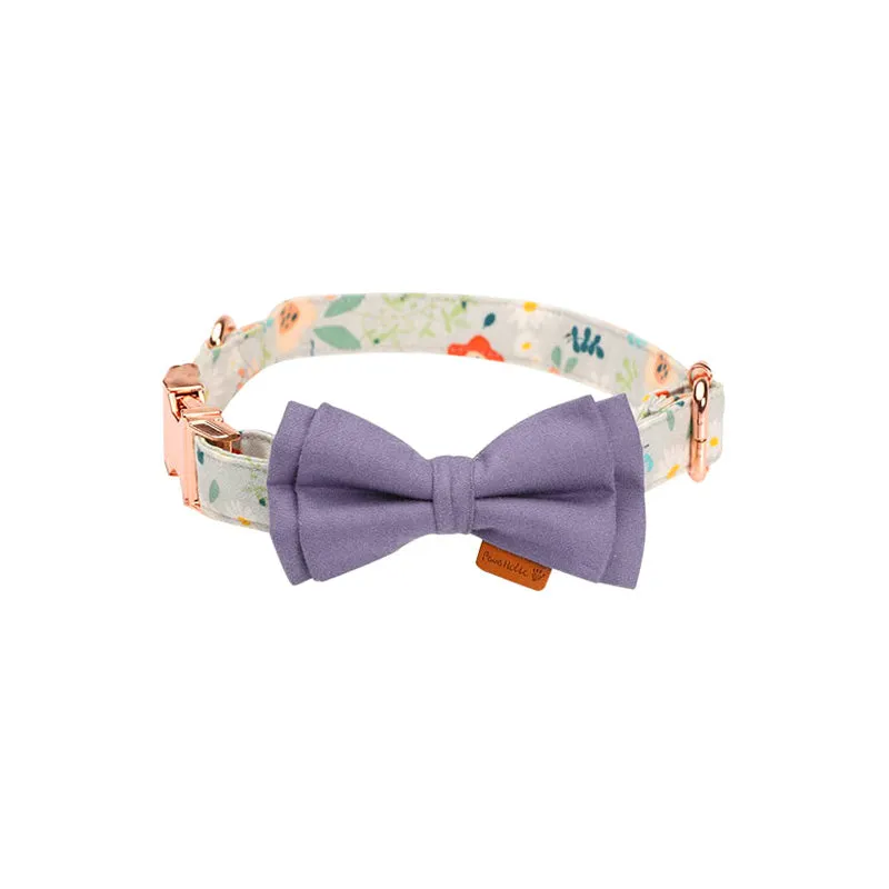 Cute Floral Dog Collar with Solid Color Bow Tie