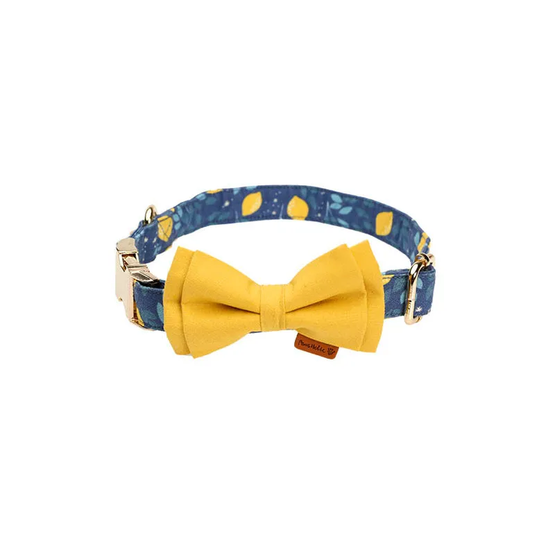Cute Floral Dog Collar with Solid Color Bow Tie