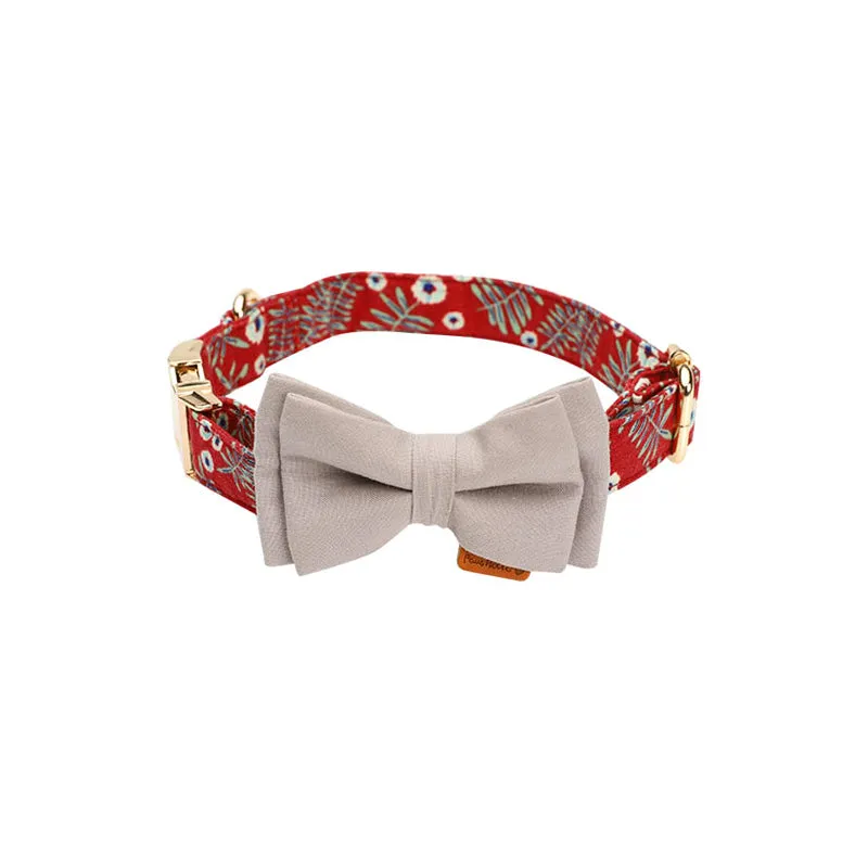 Cute Floral Dog Collar with Solid Color Bow Tie