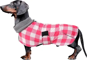 Dachshund Coats Waterproof Suitable for Dachshunds Sausage Weiner Dog Winter Coat Padded Fleece Puppy Snowsuit with Adjustable Bands Reflective Stripe - Plaid Pink - M