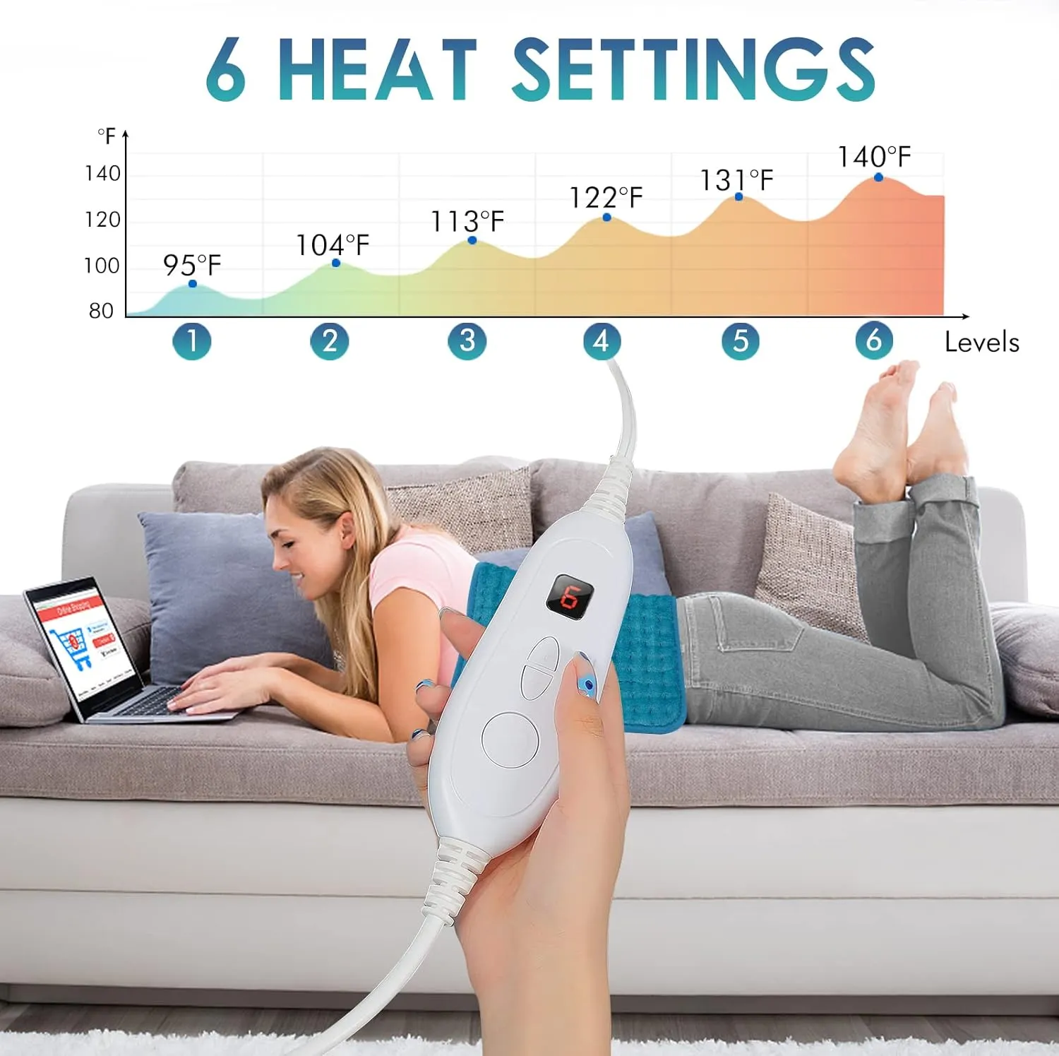 DAILYLIFE Heating Pad 12"x24" for Pain Relief, Flannel Electric Heating Pads with 6 Heat Settings, Fast-Heating Technology, Auto Shut Off, Great for Back, Neck, and Cramps, Blue
