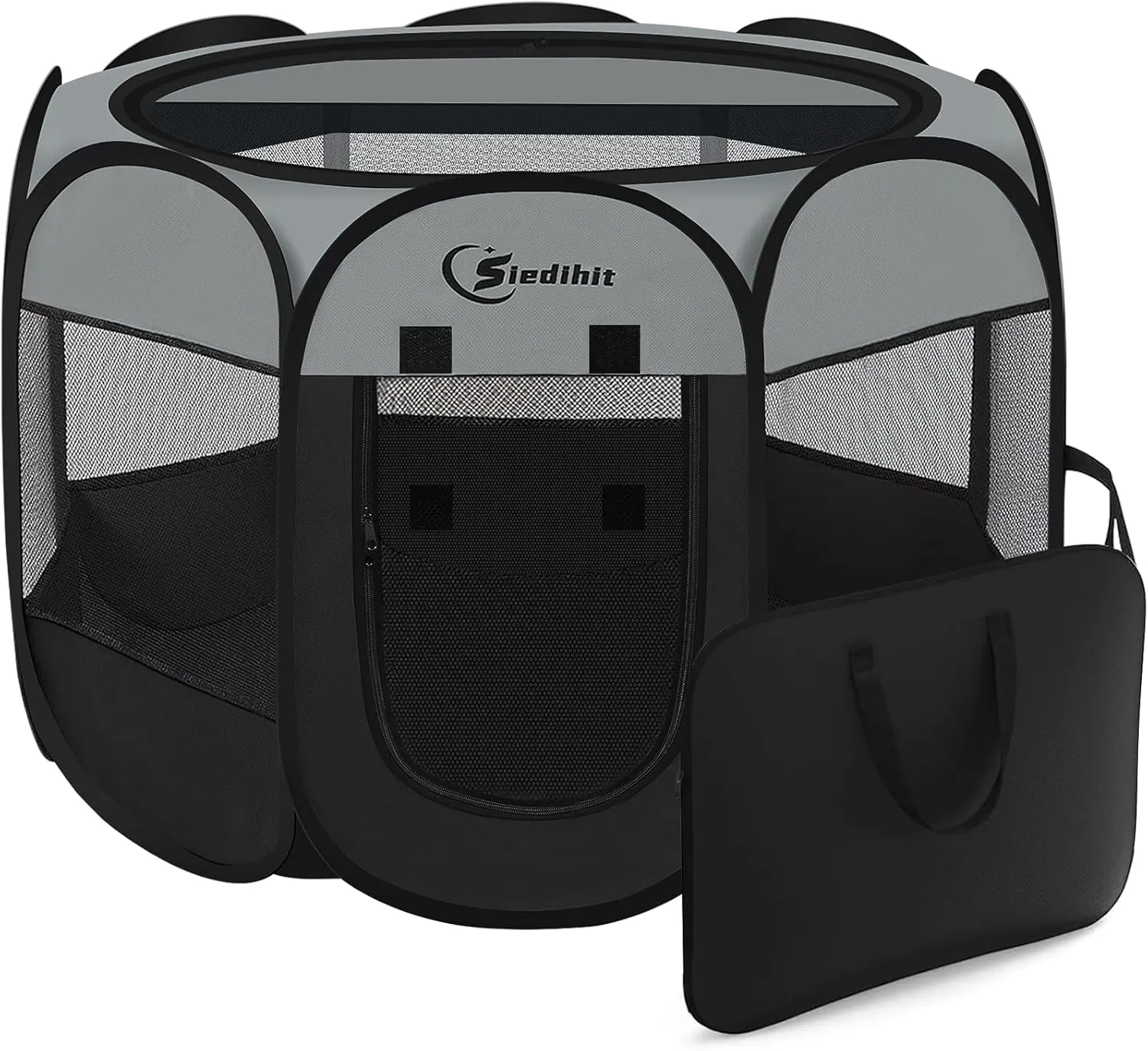 Dark Grey Puppy Playpen for Middle Dog Cat, Dog Tent Crates Cage Indoor/Outdoor, Portable Pop Up Dog Kennel with Carrying Bag for Rabbits, Removable Top (Dark Grey, Medium (36" x 36" x 23"))