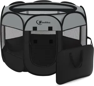 Dark Grey Puppy Playpen for Middle Dog Cat, Dog Tent Crates Cage Indoor/Outdoor, Portable Pop Up Dog Kennel with Carrying Bag for Rabbits, Removable Top (Dark Grey, Medium (36" x 36" x 23"))