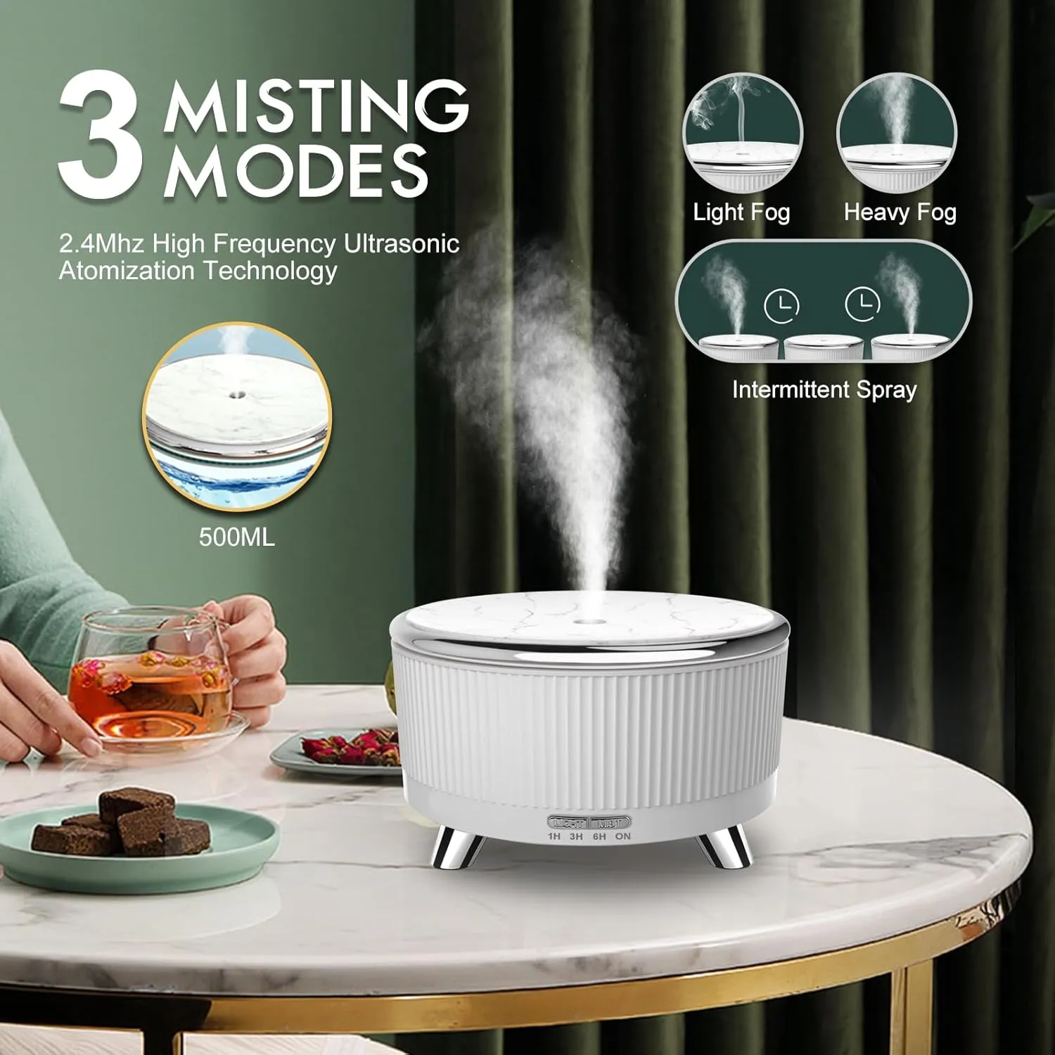 Diffusers for Essential Oils Large Room, Aromatherapy Diffuser with Remote Control,7 Colors Lights 3 Mist Mode for Women Office Home White Sliver