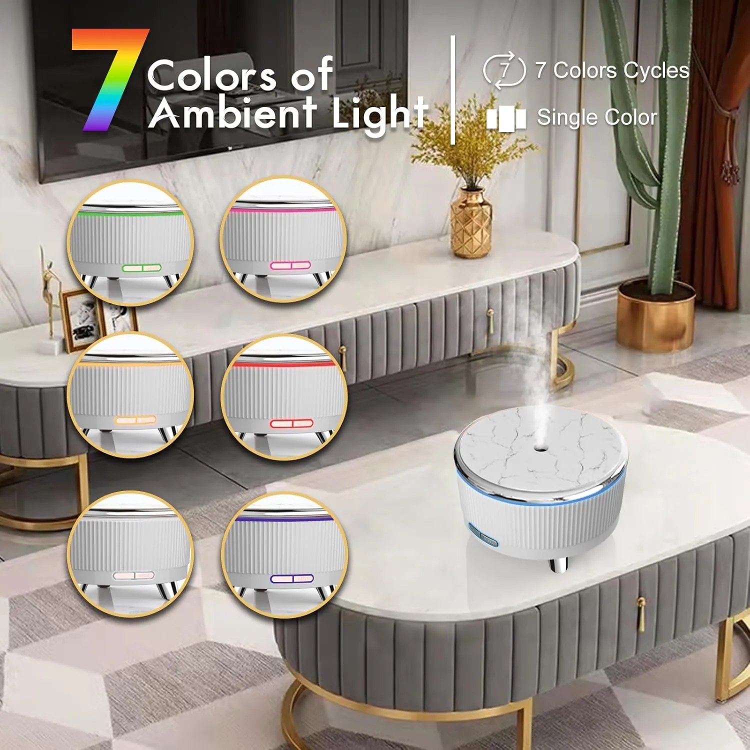 Diffusers for Essential Oils Large Room, Aromatherapy Diffuser with Remote Control,7 Colors Lights 3 Mist Mode for Women Office Home White Sliver