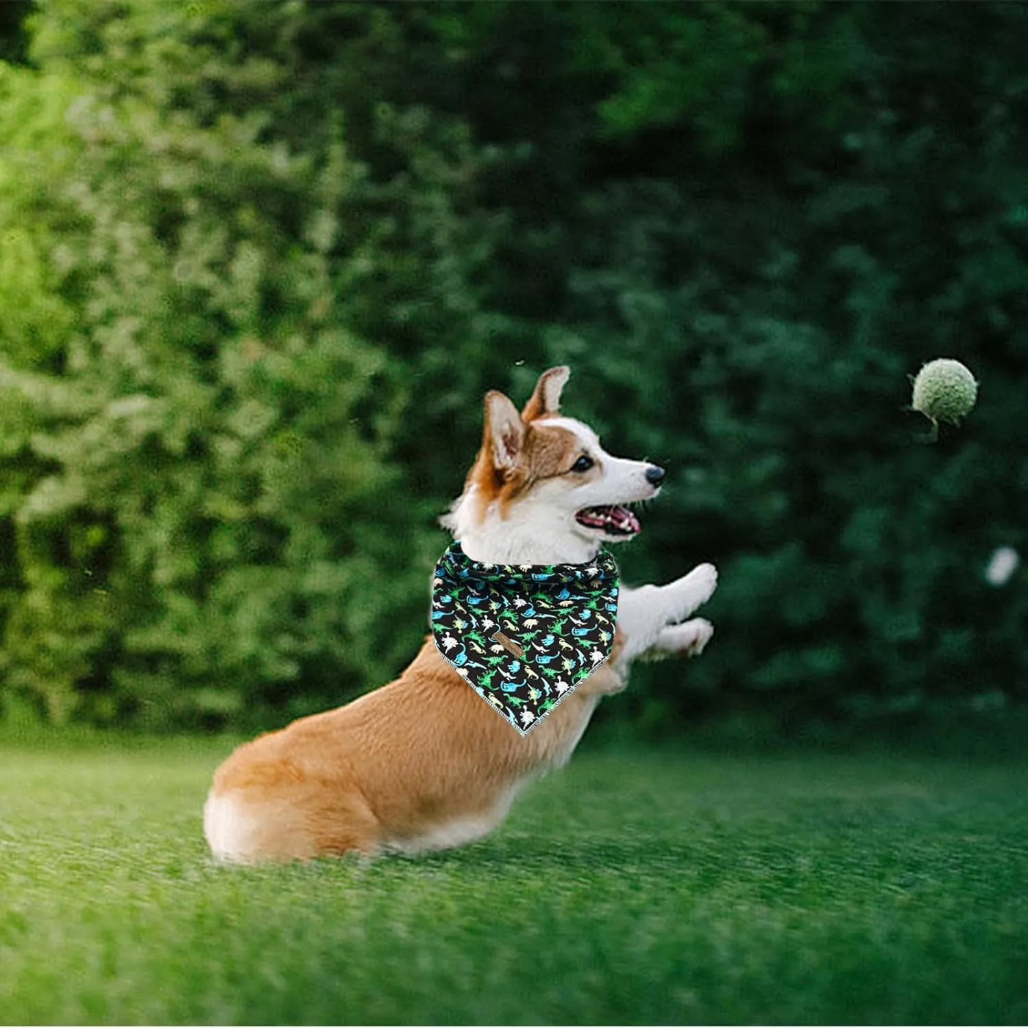 Dog Bandana - 1PC Dinosaurs Print Pet Bandanas Summer Puppy Bandana Bibs Scarf Square Soft Dog Kerchief Pet Bandanas for Small Medium Large Dogs
