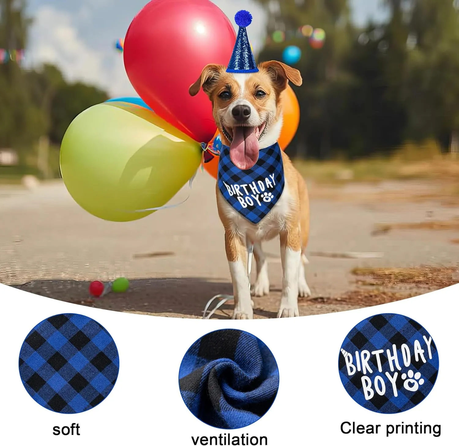 Dog Birthday Party Supplies, Dog Birthday Decorations with Bandanas/Hat/Bow Tie/Collar with 0-8 Numbers, for Large X-Large Cat Dogs Pets (X-Large, Blue)