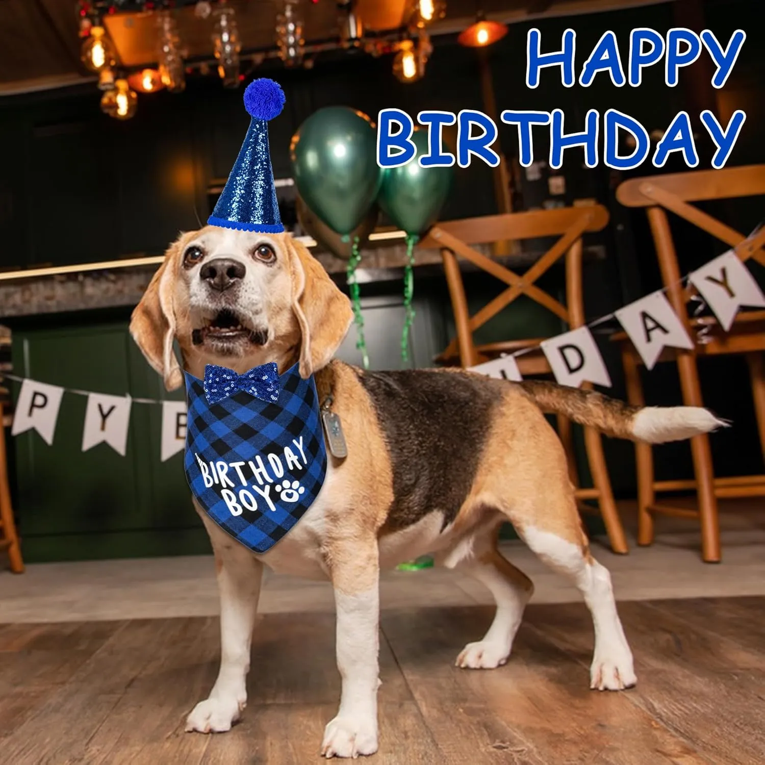Dog Birthday Party Supplies, Dog Birthday Decorations with Bandanas/Hat/Bow Tie/Collar with 0-8 Numbers, for Large X-Large Cat Dogs Pets (X-Large, Blue)