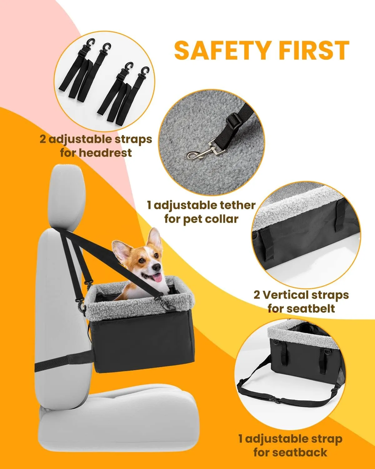 Dog Car Seats for Small Dogs, Upgrade Dog Booster Seat with Metal Frame Construction with Double-Layer Oxford, Perfect for Small Pets,L-UP TO 10LBS