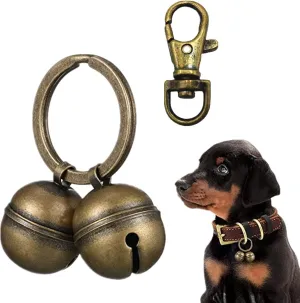 Dog Cat Collar Copper Bells Brass with Key Ring Clip Vintage Bronze Jingle Bells for Dogs Cat Pet Tracking