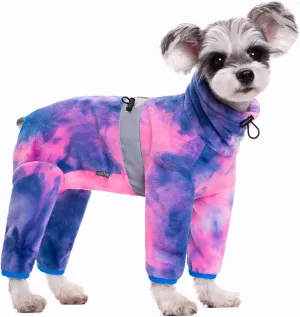 Dog Coat, Tie Dye Fleece Jumpsuit for Small Dogs, Winter Jacket, Reflective Stripes, Comfortable, Lightweight