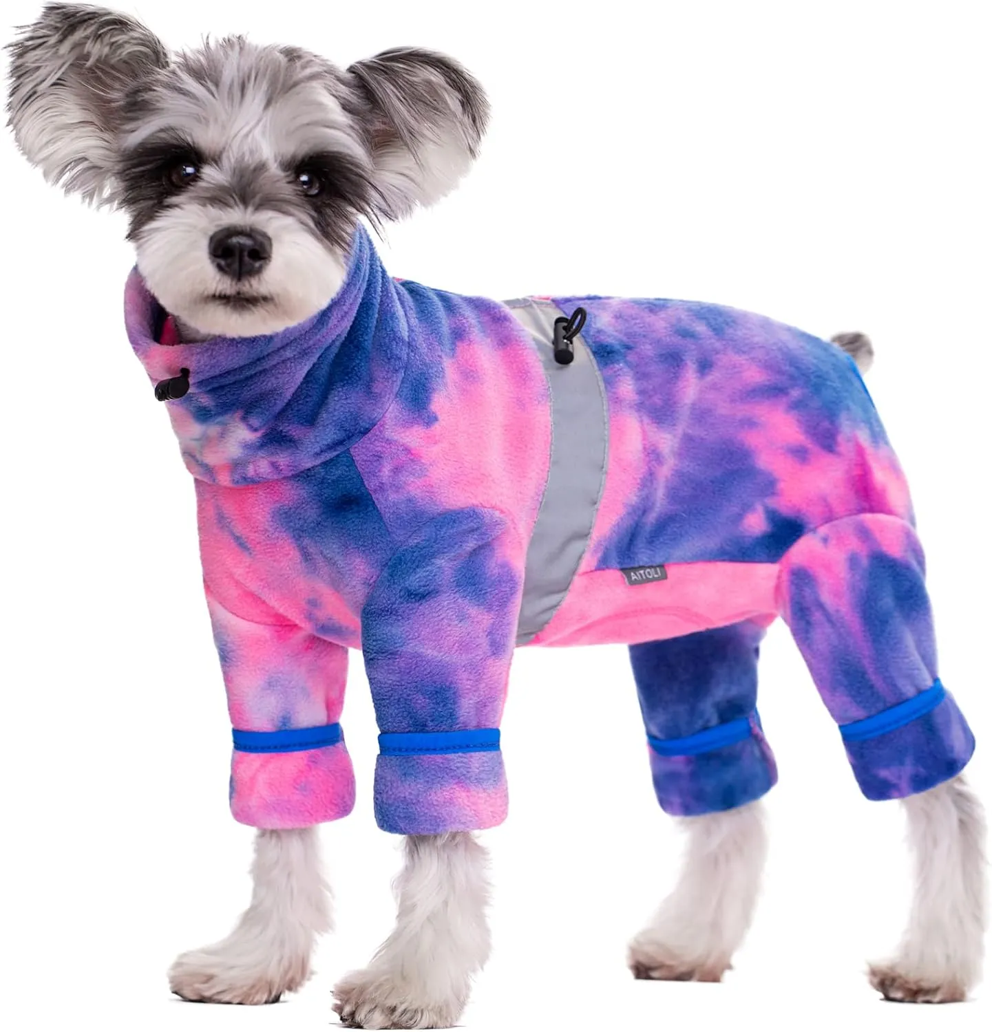 Dog Coat, Tie Dye Fleece Jumpsuit for Small Dogs, Winter Jacket, Reflective Stripes, Comfortable, Lightweight