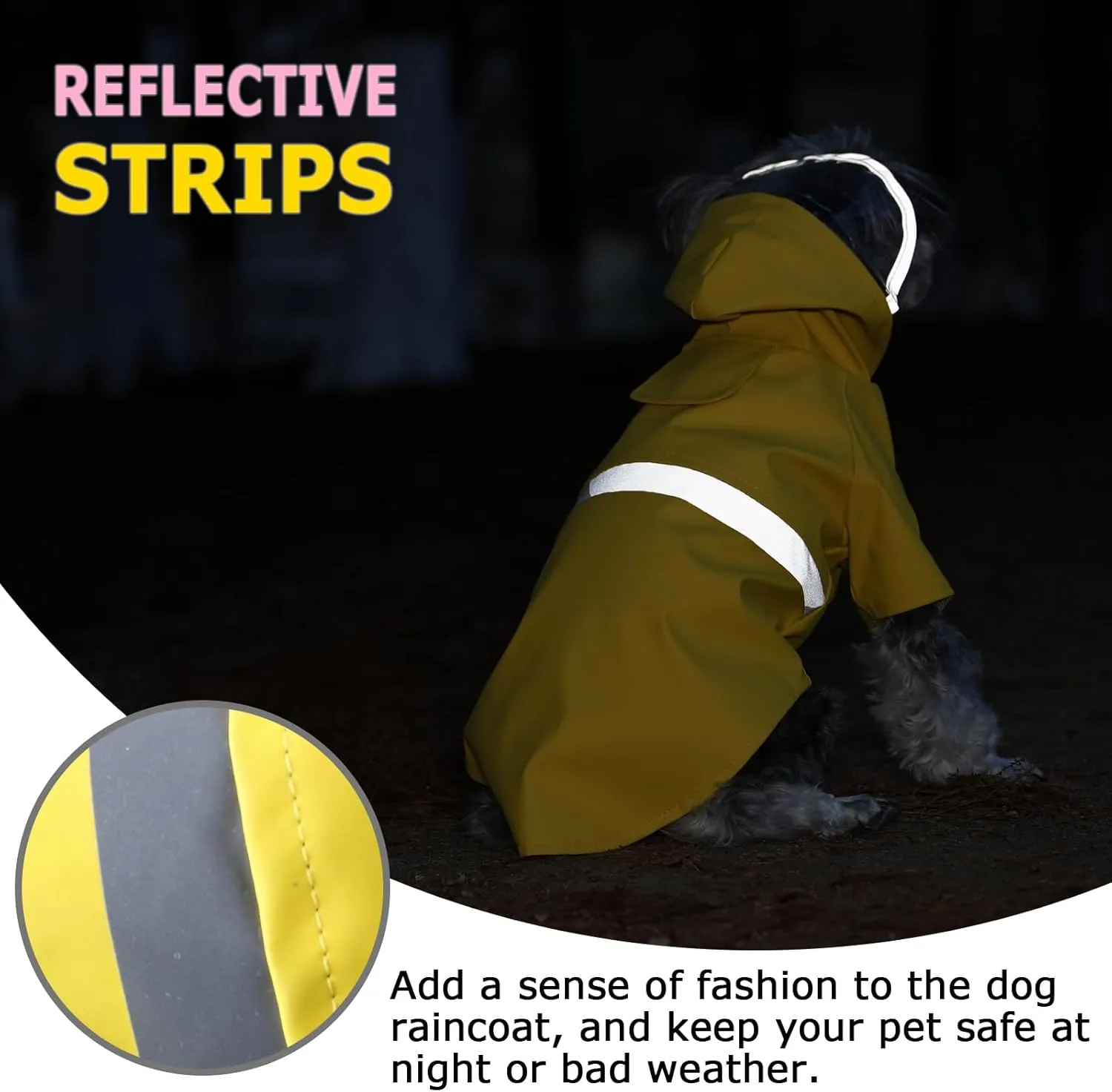 Dog Raincoat, Dog Rain,Water and Snow Proof Jacket with Hood, Leash Hole and Reflective Strap, Lightweight Puppy Clothes, Stylish Streetwear Outfit for Small Medium Dogs (Yellow, M)