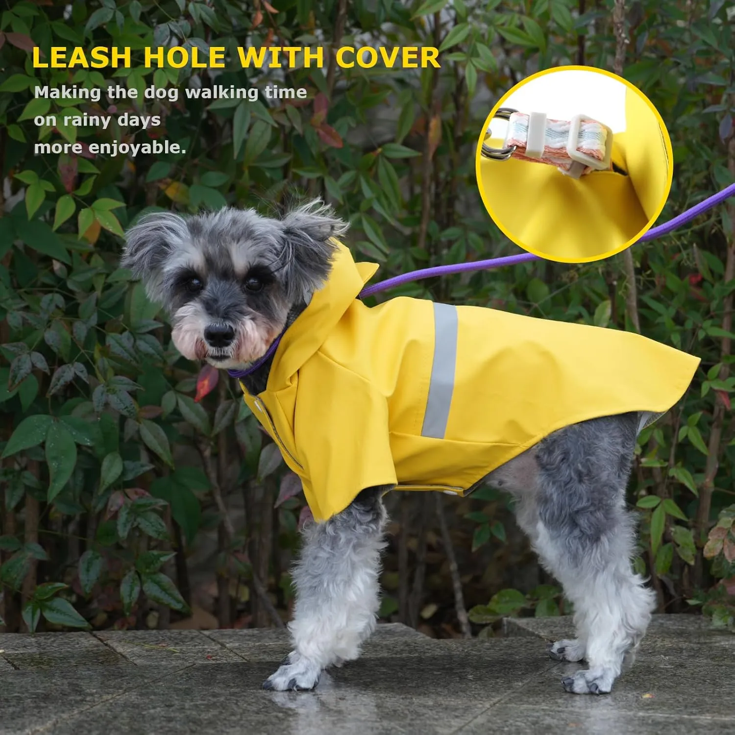 Dog Raincoat, Dog Rain,Water and Snow Proof Jacket with Hood, Leash Hole and Reflective Strap, Lightweight Puppy Clothes, Stylish Streetwear Outfit for Small Medium Dogs (Yellow, M)