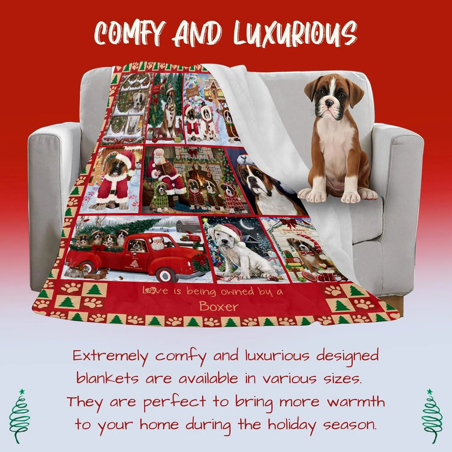 Doggie of the Day Boxer Dogs Blanket - Love is Being Owned Christmas - Super Soft & Warm Pet Theme for Sofa or Bed, Warm Fleece, Sherpa or Woven Material, BLNKT49836 (50x60 Woven)